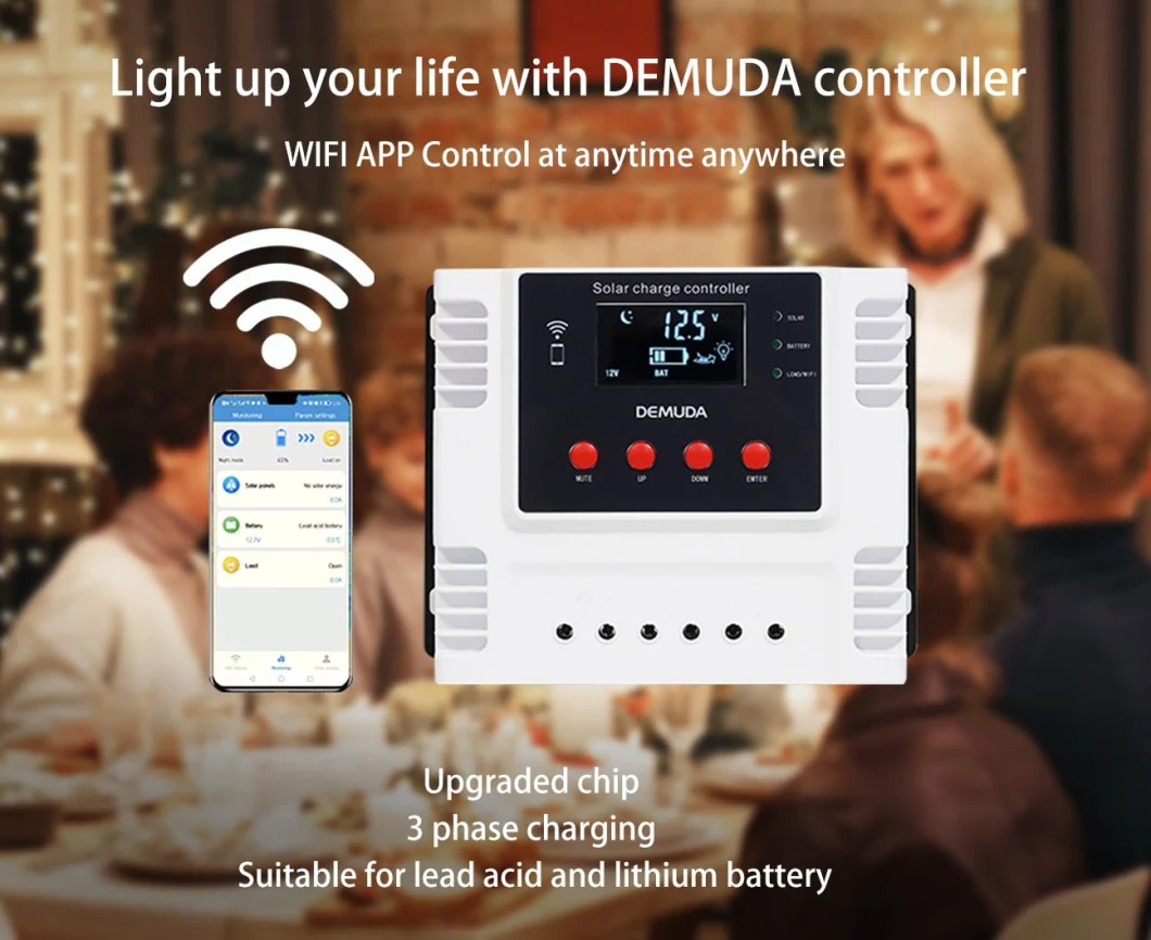 12V 24V/48V Auto Solar Charge Controller WiFi Apps 10-60A Dual USB Battery PWM Controller for Solar Energy System